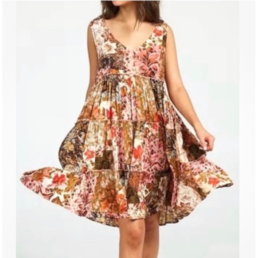 Talisman Large Lucky Charm Floral Patchwork Mini Twirl Dress Anthropologie